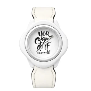 ECSTATIC – Diamond Design, Fibre Case, Leather Strap, White Dial, Kids Watch