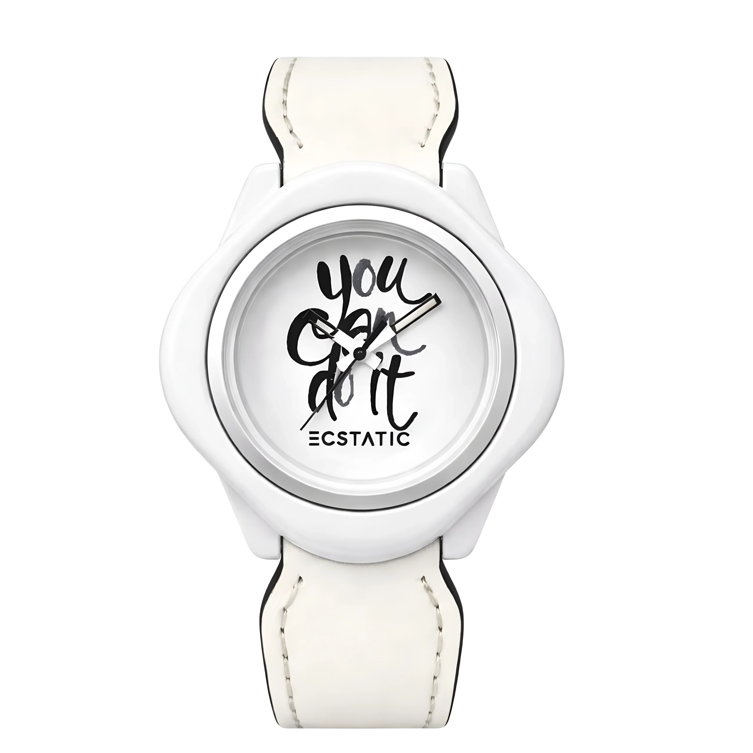 ECSTATIC – Diamond Design, Fibre Case, Leather Strap, White Dial, Kids Watch