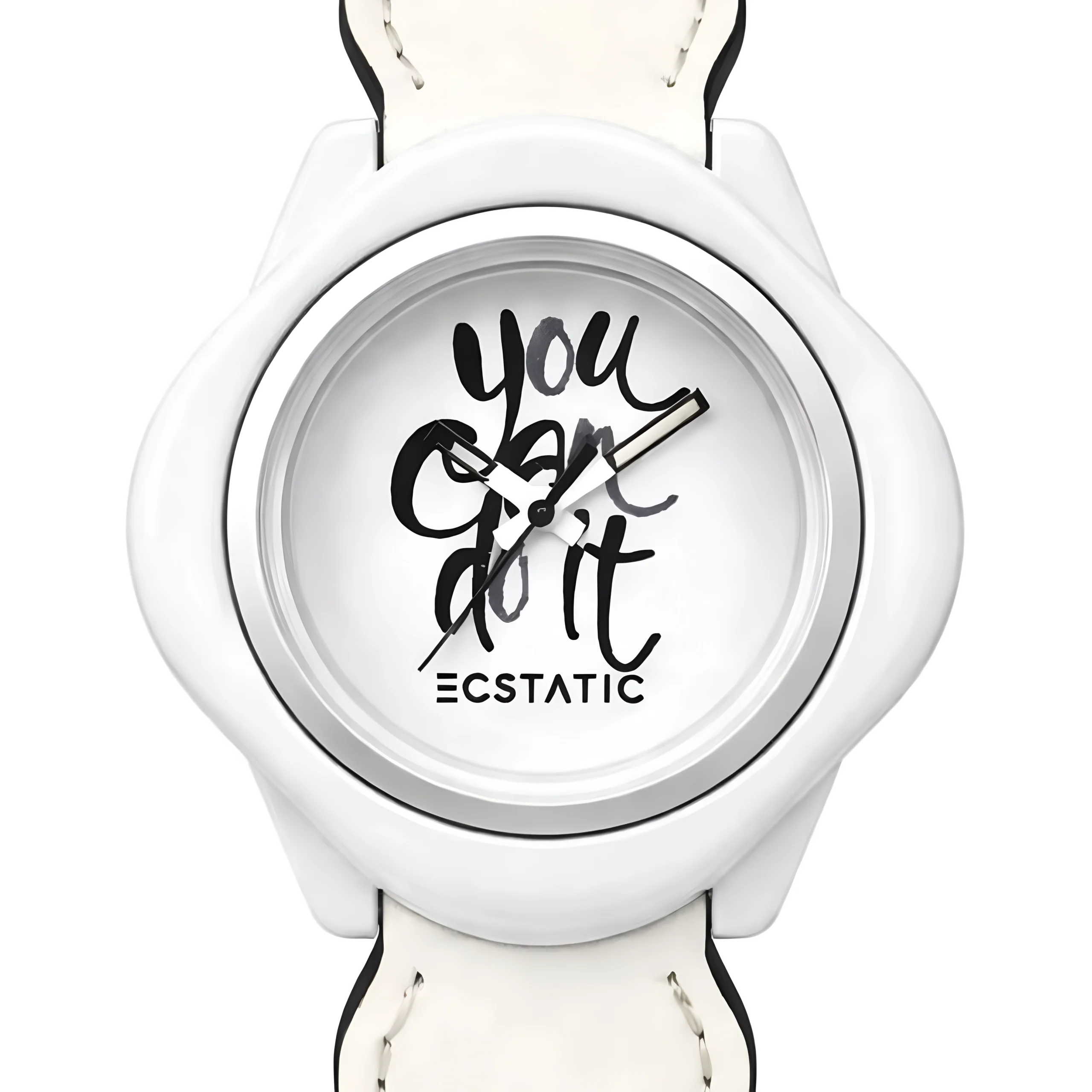 ECSTATIC – Diamond Design, Fibre Case, Leather Strap, White Dial, Kids Watch