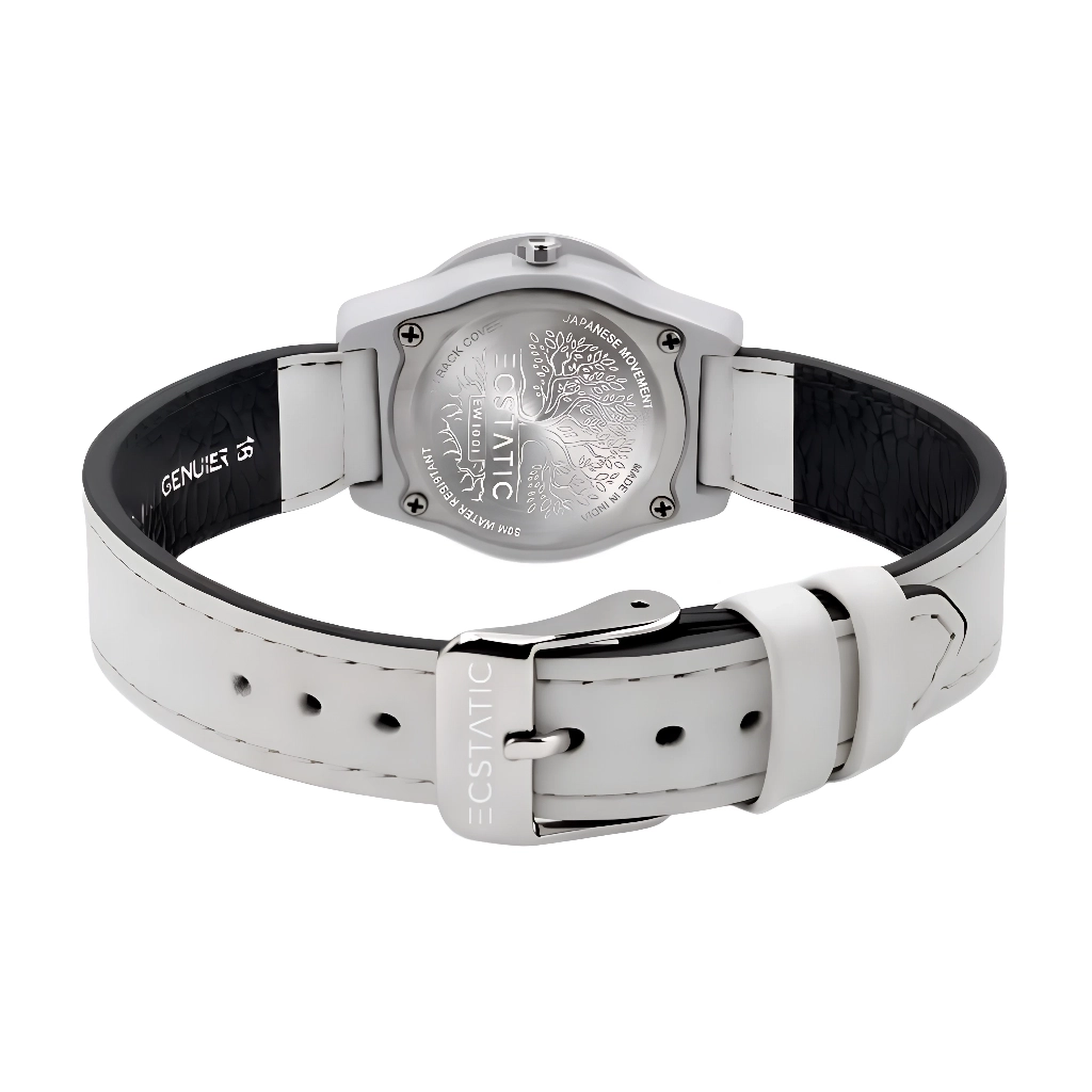 ECSTATIC – Diamond Design, Fibre Case, Leather Strap, White Dial, Kids Watch