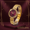 ECSTATIC Quartz Analog Round Pink Dial & Gold Metal Strap Watch For Women