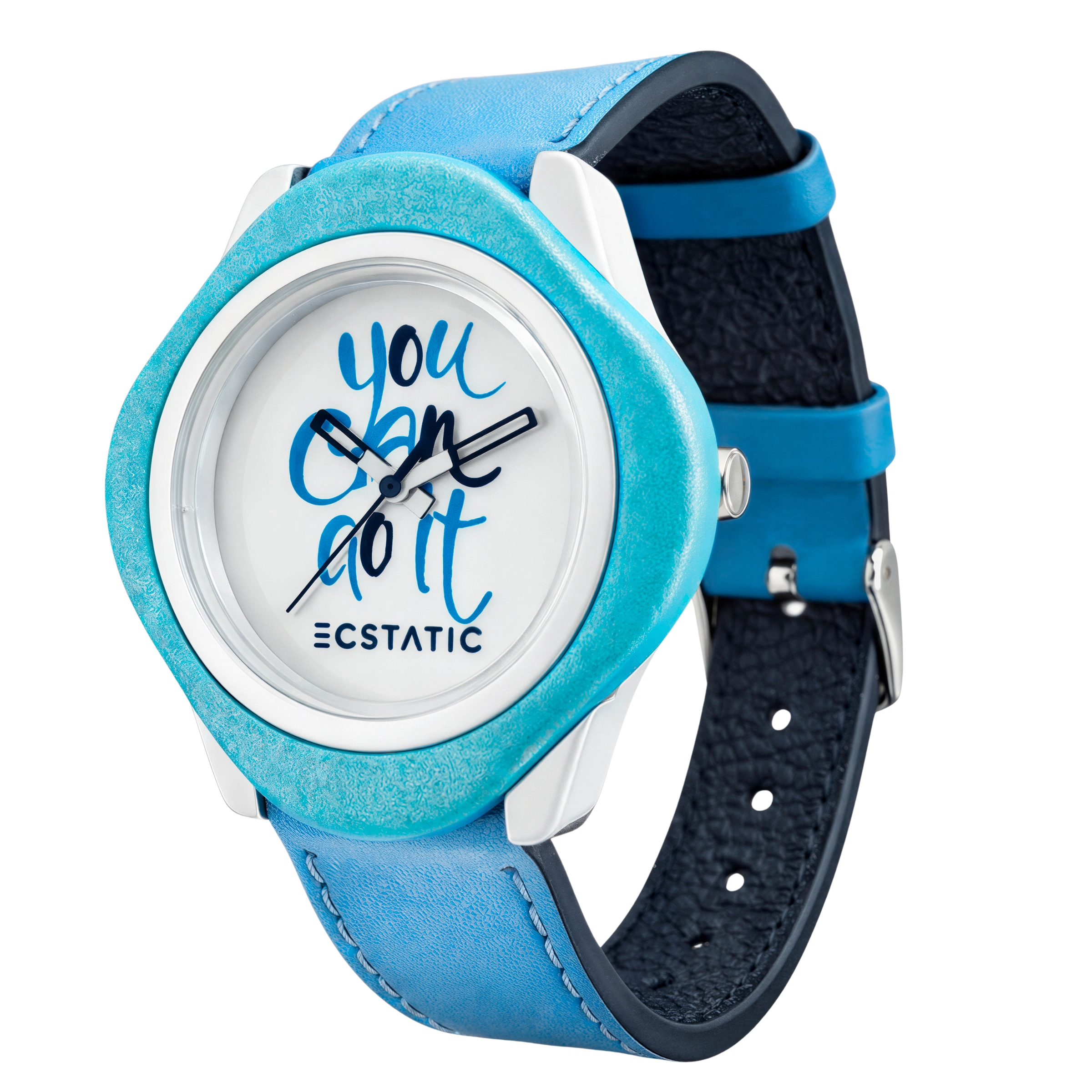 0001 ECSTATIC – Diamond Design, Fibre Case, Leather Strap, White Dial, Kids Watch