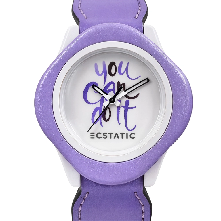 ECSTATIC – Diamond Design, Fibre Case, Leather Strap, White Dial, Kids Watch