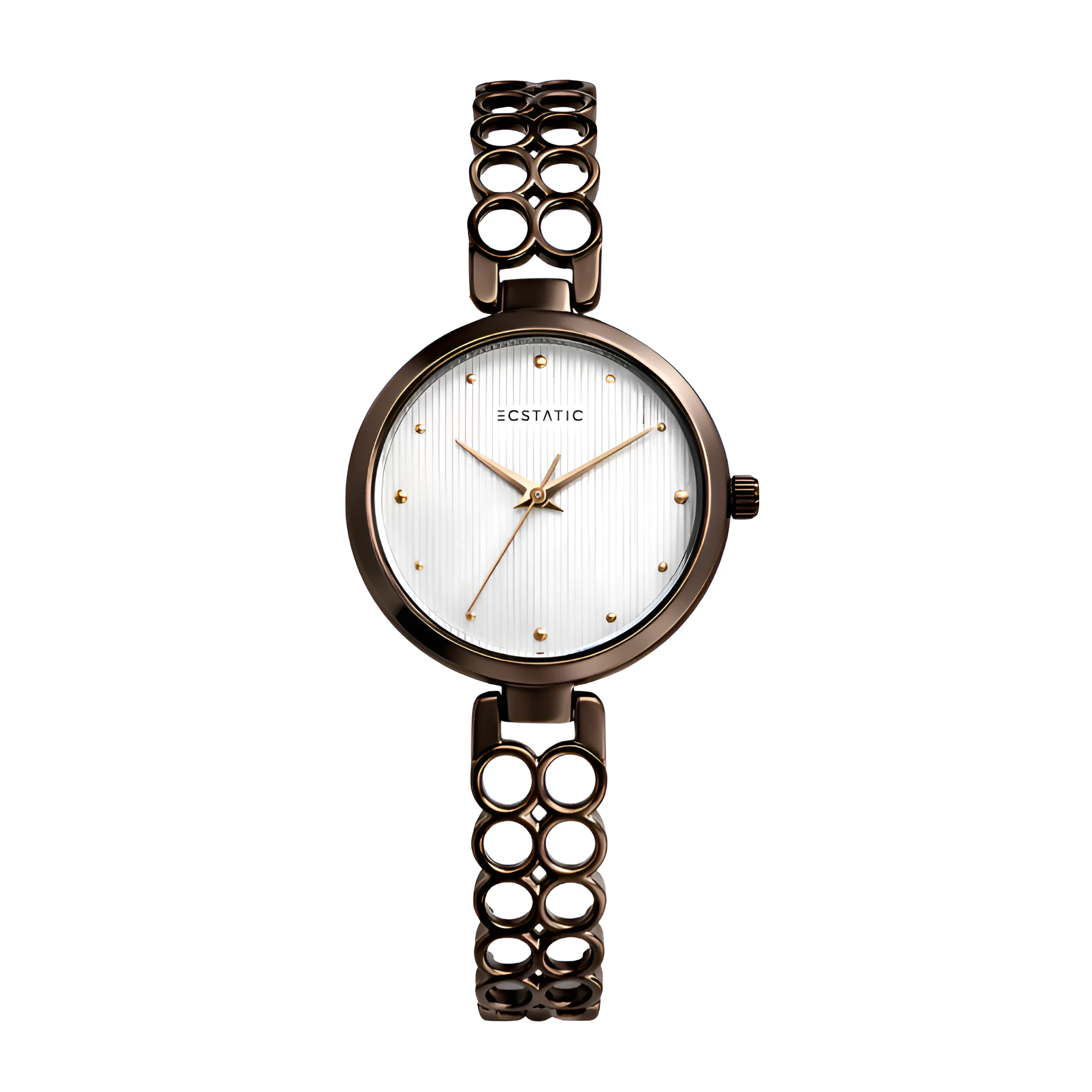 ECSTATIC - Dark gun colour, Metal case, metal band , Silver white dial, Women's watch