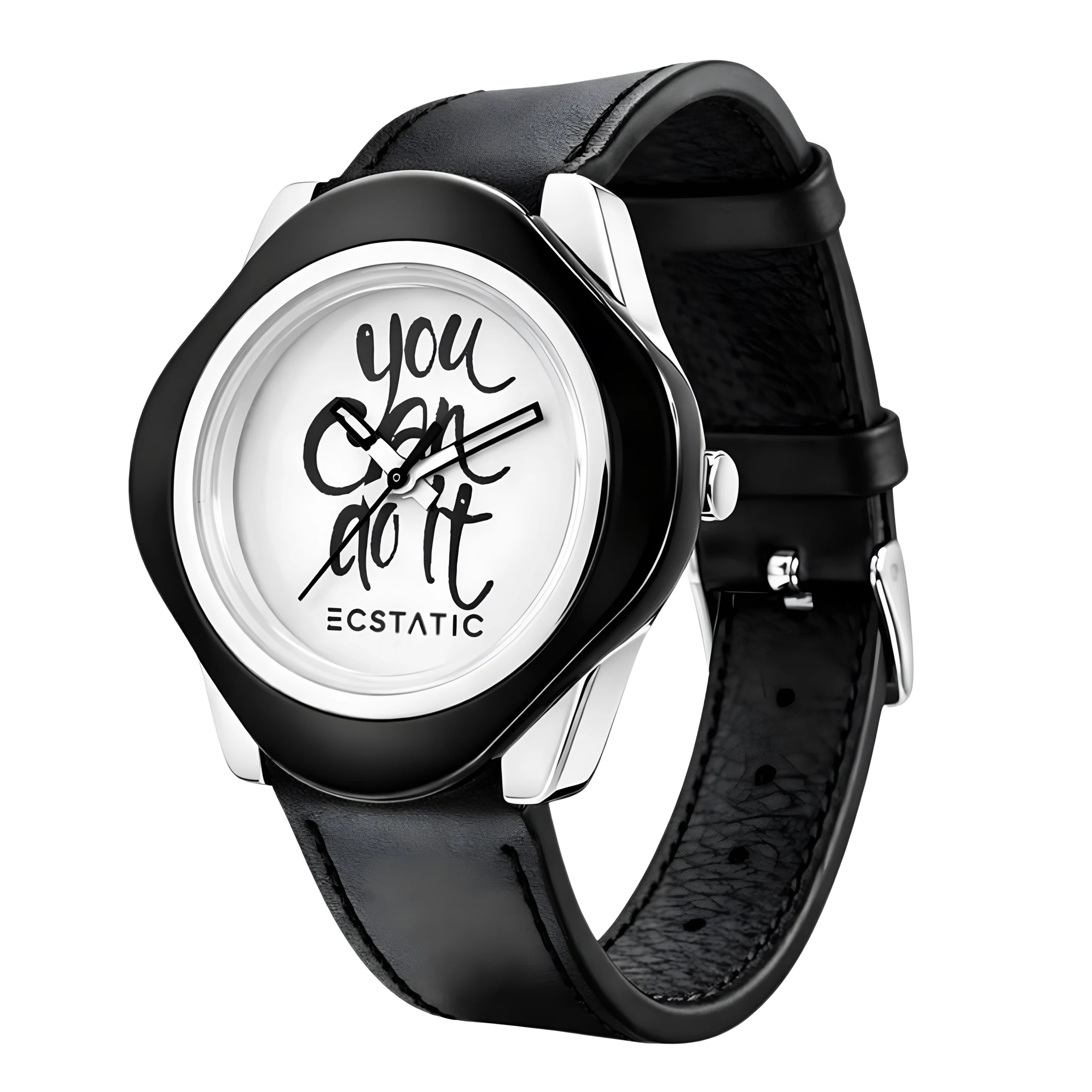 ECSTATIC – Diamond Design, Fibre Case, Leather Strap, White Dial, Kids Watch