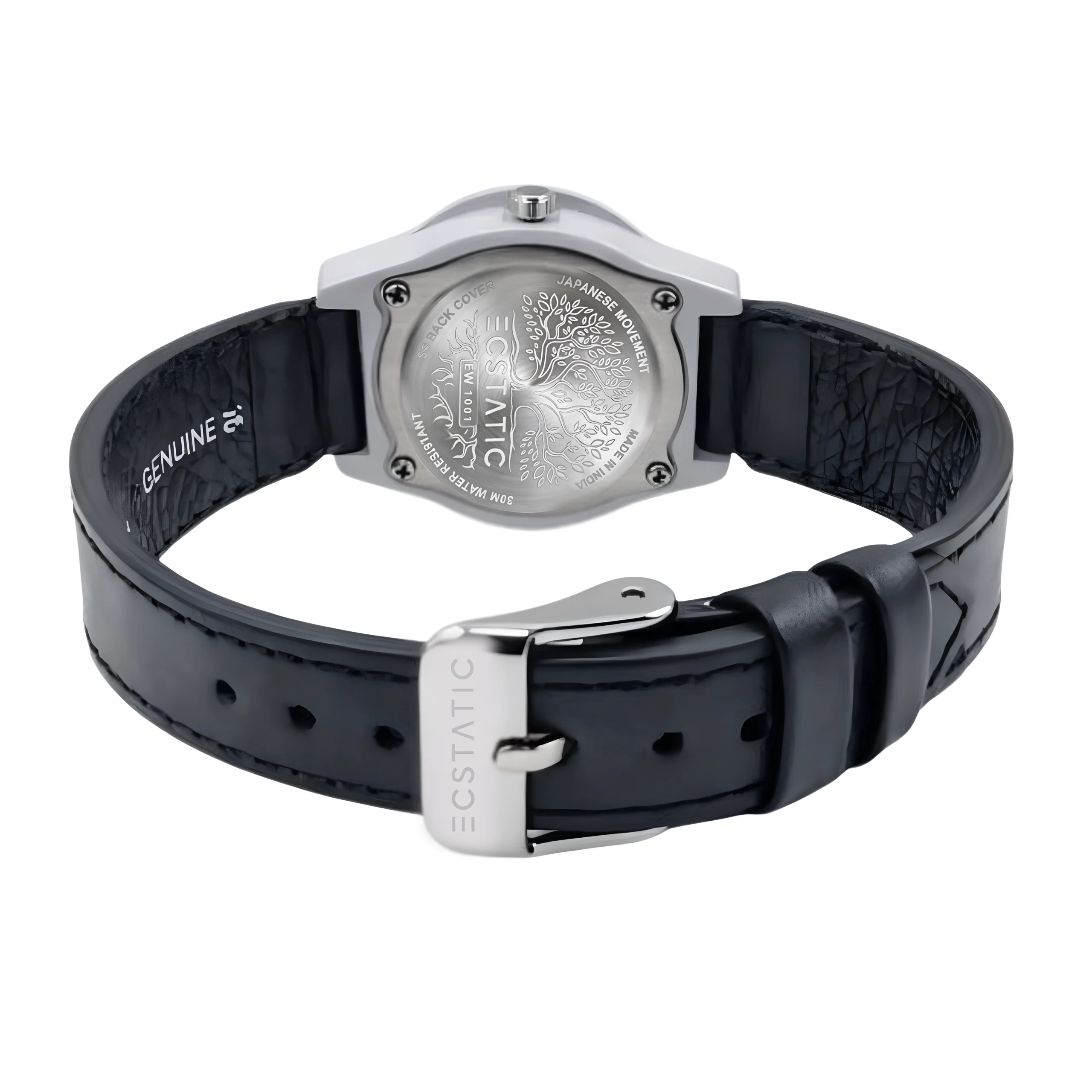 ECSTATIC – Diamond Design, Fibre Case, Leather Strap, White Dial, Kids Watch