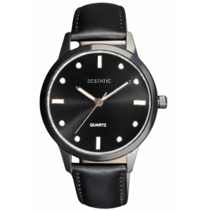 ECSTATIC - Black plated, Metal case, Genuine Black leather, Black dial, Men's watch