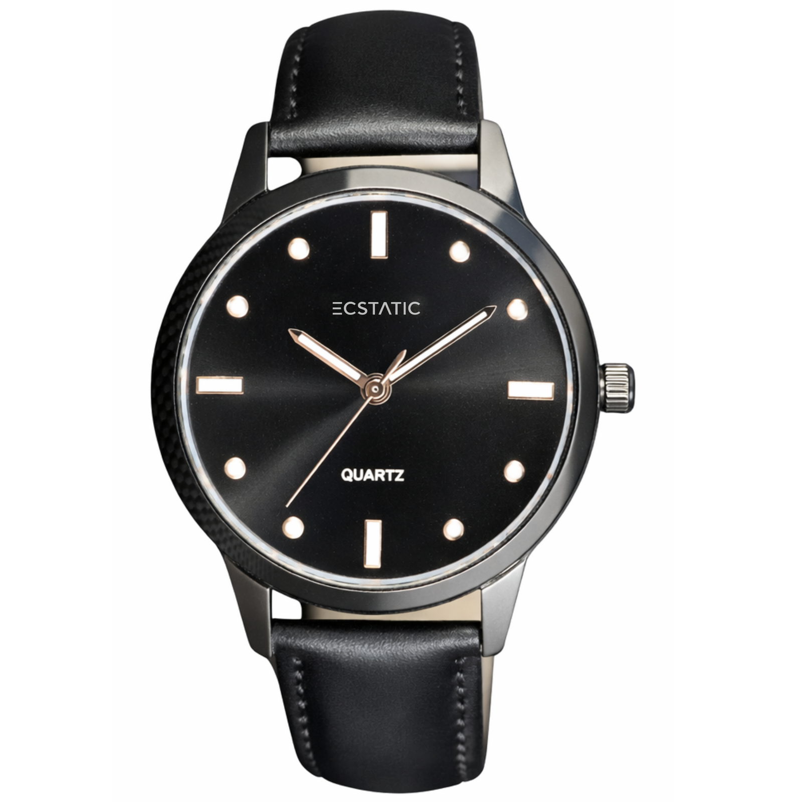 ECSTATIC - Black plated, Metal case, Genuine Black leather, Black dial, Men's watch