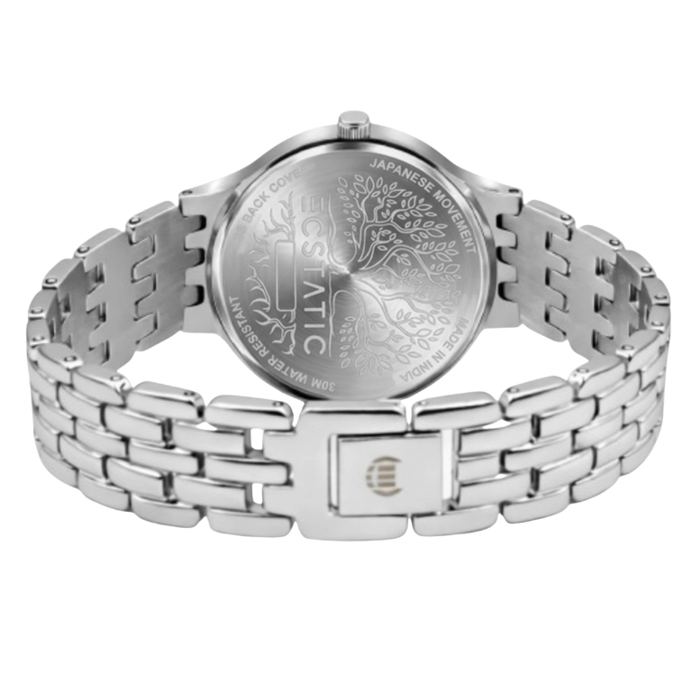 ECSTATIC - Steel look, Metal case, metal band , White dial, Women's watch