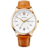 ECSTATIC - Gold plated, Metal case, Genuine Tan leather with croco pattern, White dial, Day and date, Men's watch