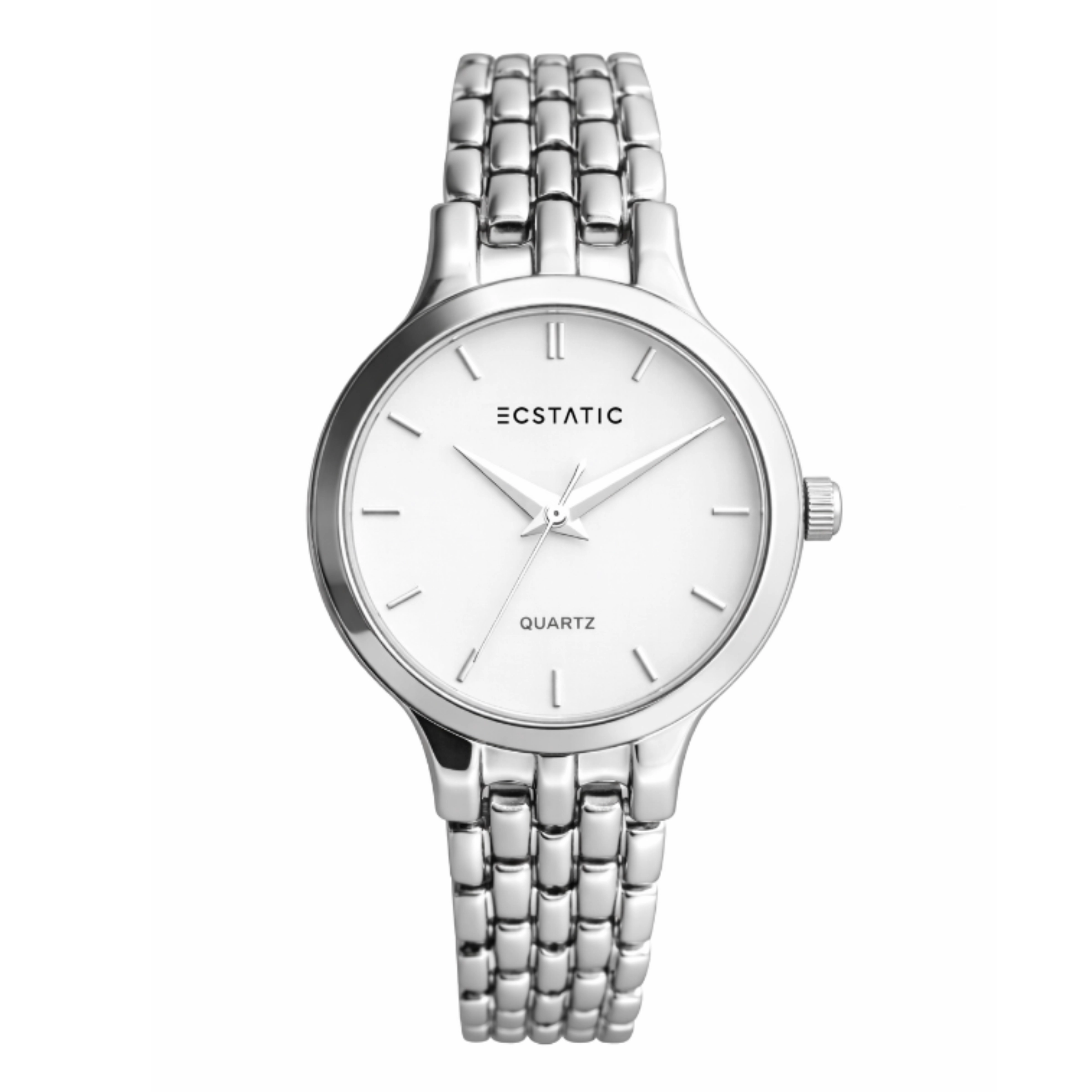 ECSTATIC - Steel look, Metal case, metal band , White dial, Women's watch
