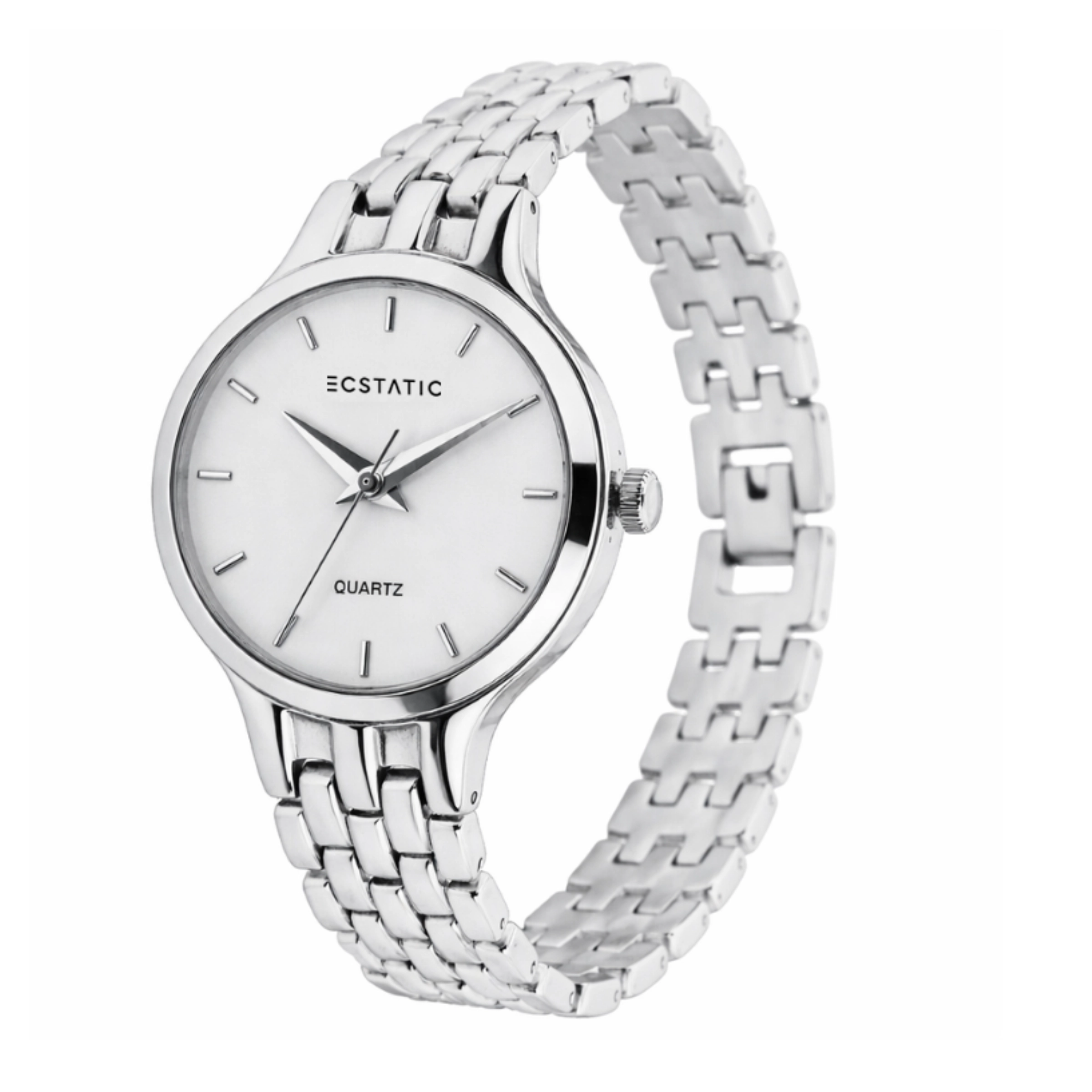 ECSTATIC - Steel look, Metal case, metal band , White dial, Women's watch