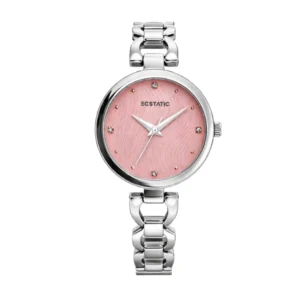 ECSTATIC - Steel look, Metal case, metal band, Pink dial, Women's watch