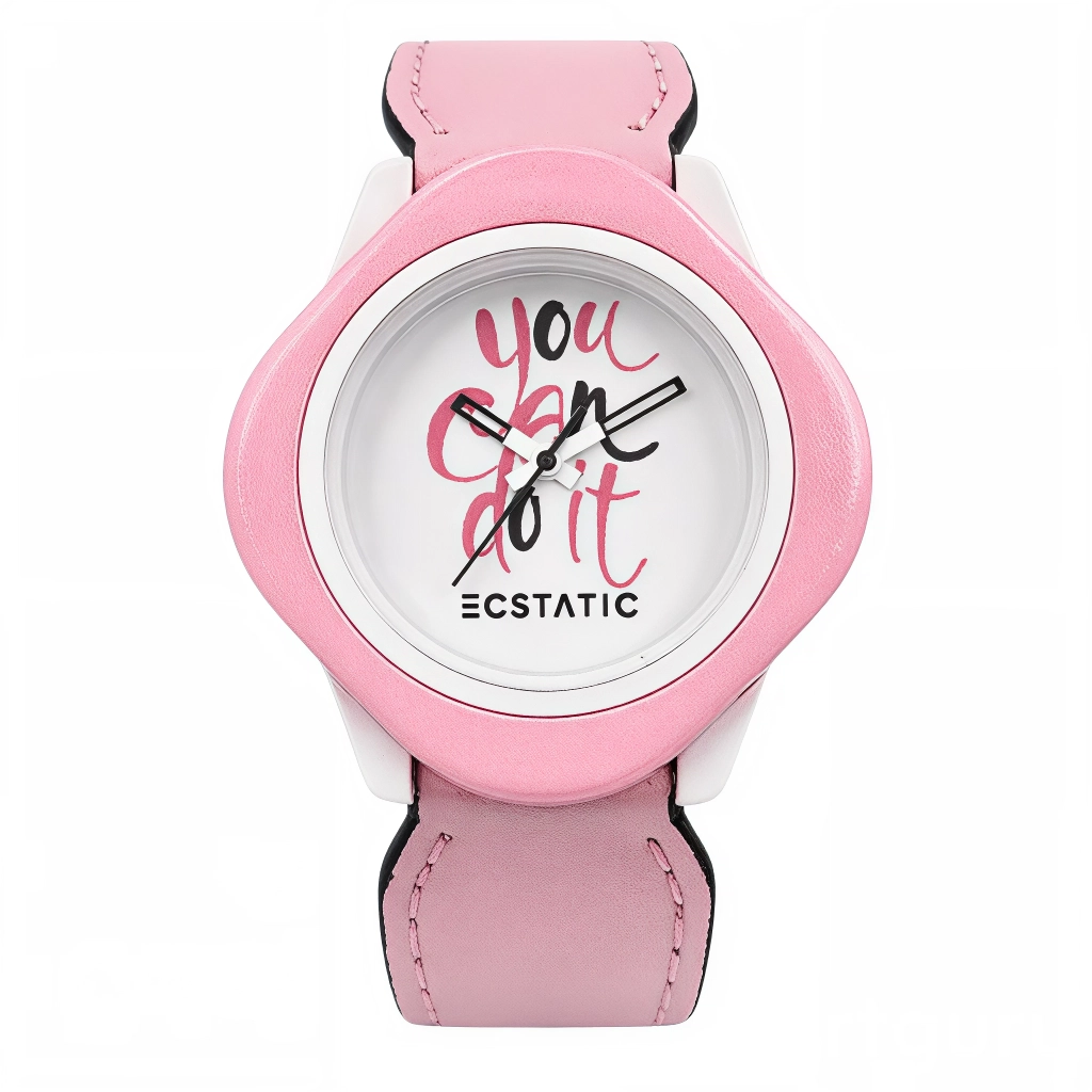 ECSTATIC – Diamond Design, Fibre Case, Leather Strap, White Dial, Kids Watch