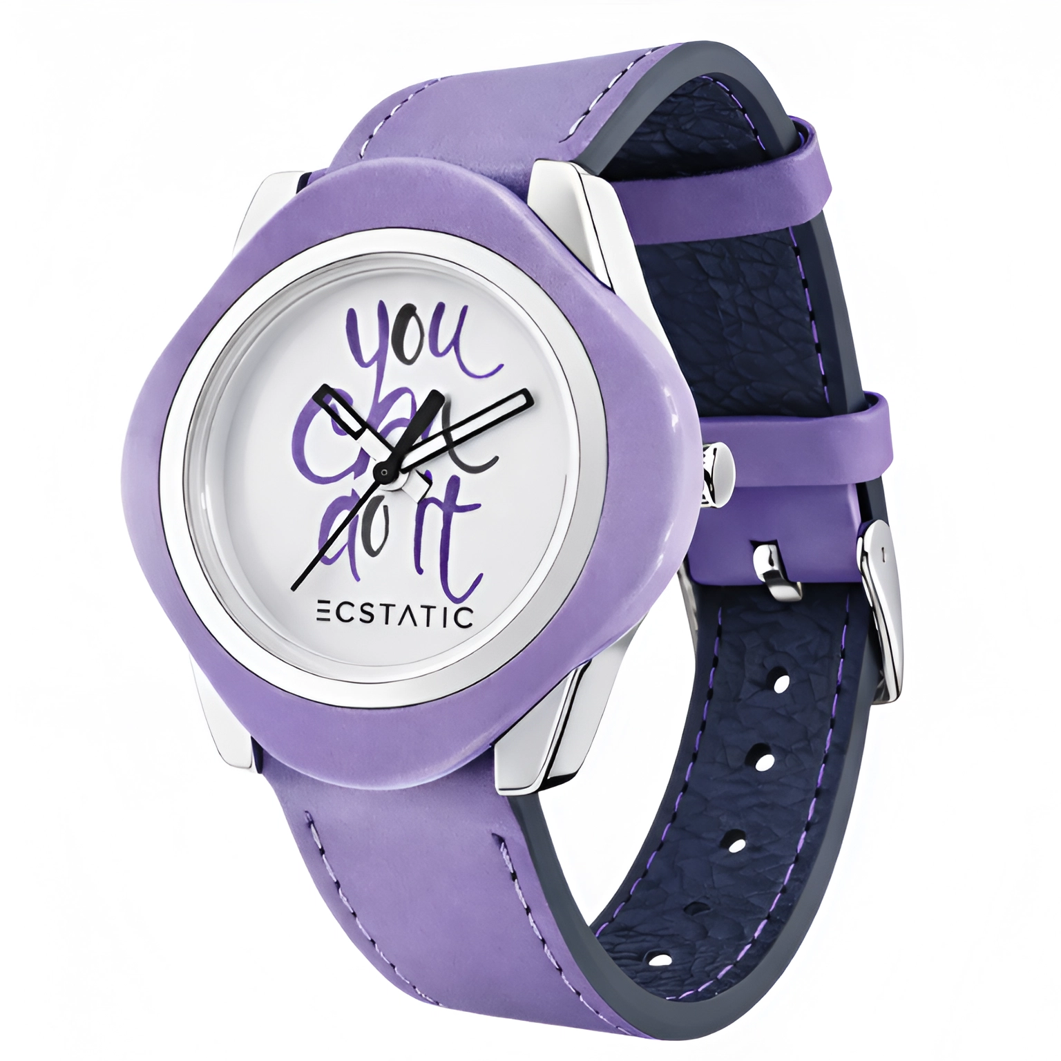 ECSTATIC – Diamond Design, Fibre Case, Leather Strap, White Dial, Kids Watch