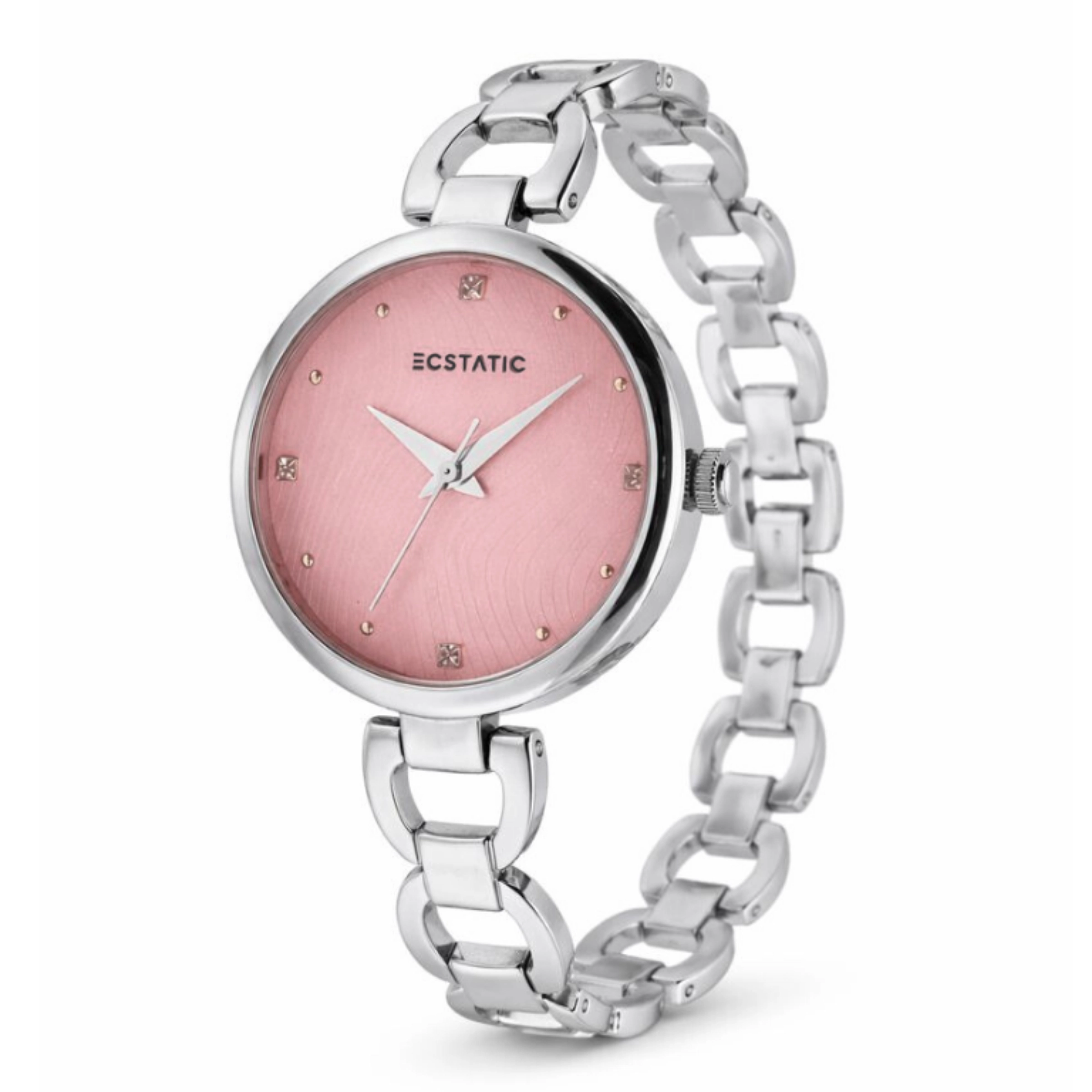 ECSTATIC - Steel look, Metal case, metal band, Pink dial, Women's watch
