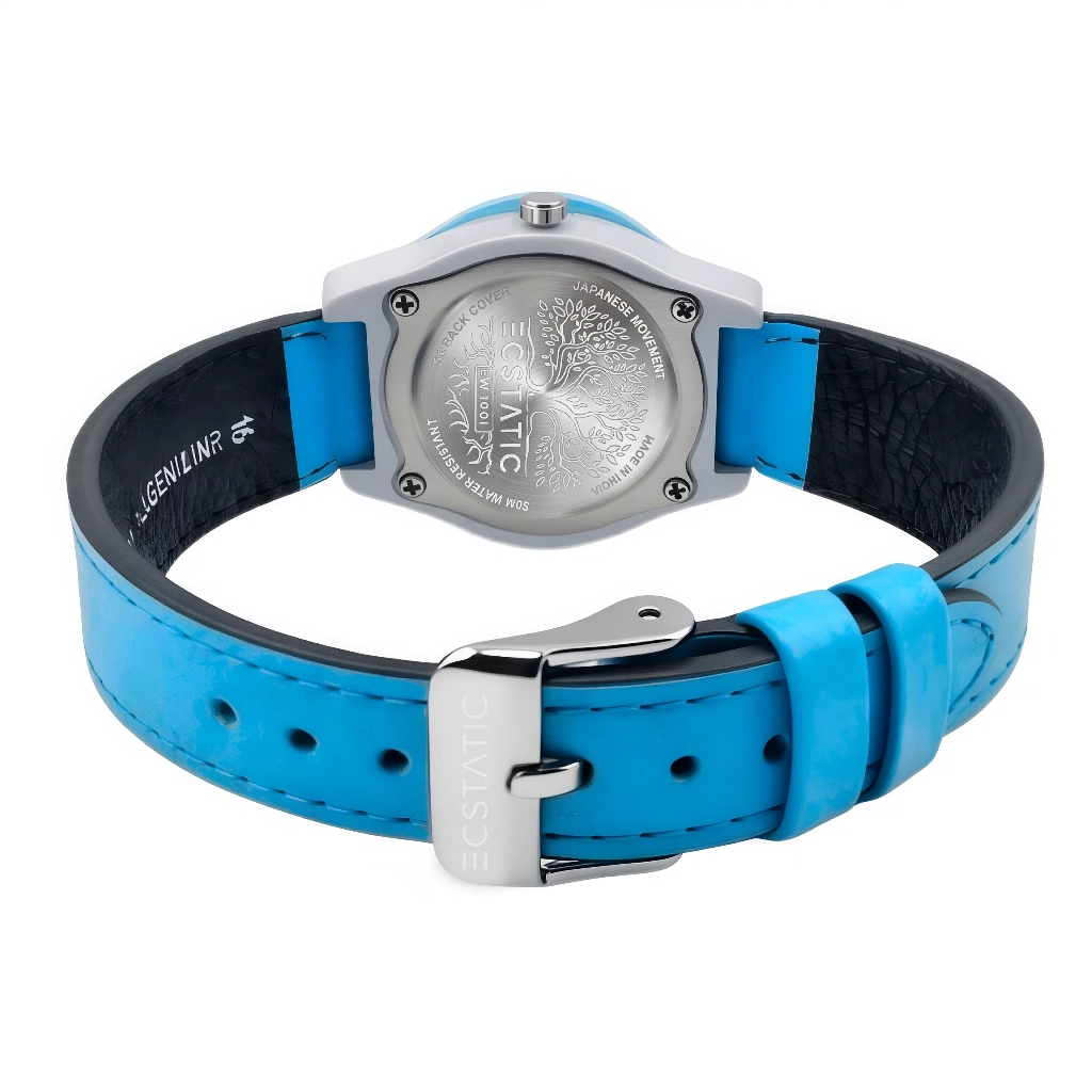 200 ECSTATIC – Diamond Design, Fibre Case, Leather Strap, White Dial, Kids Watch