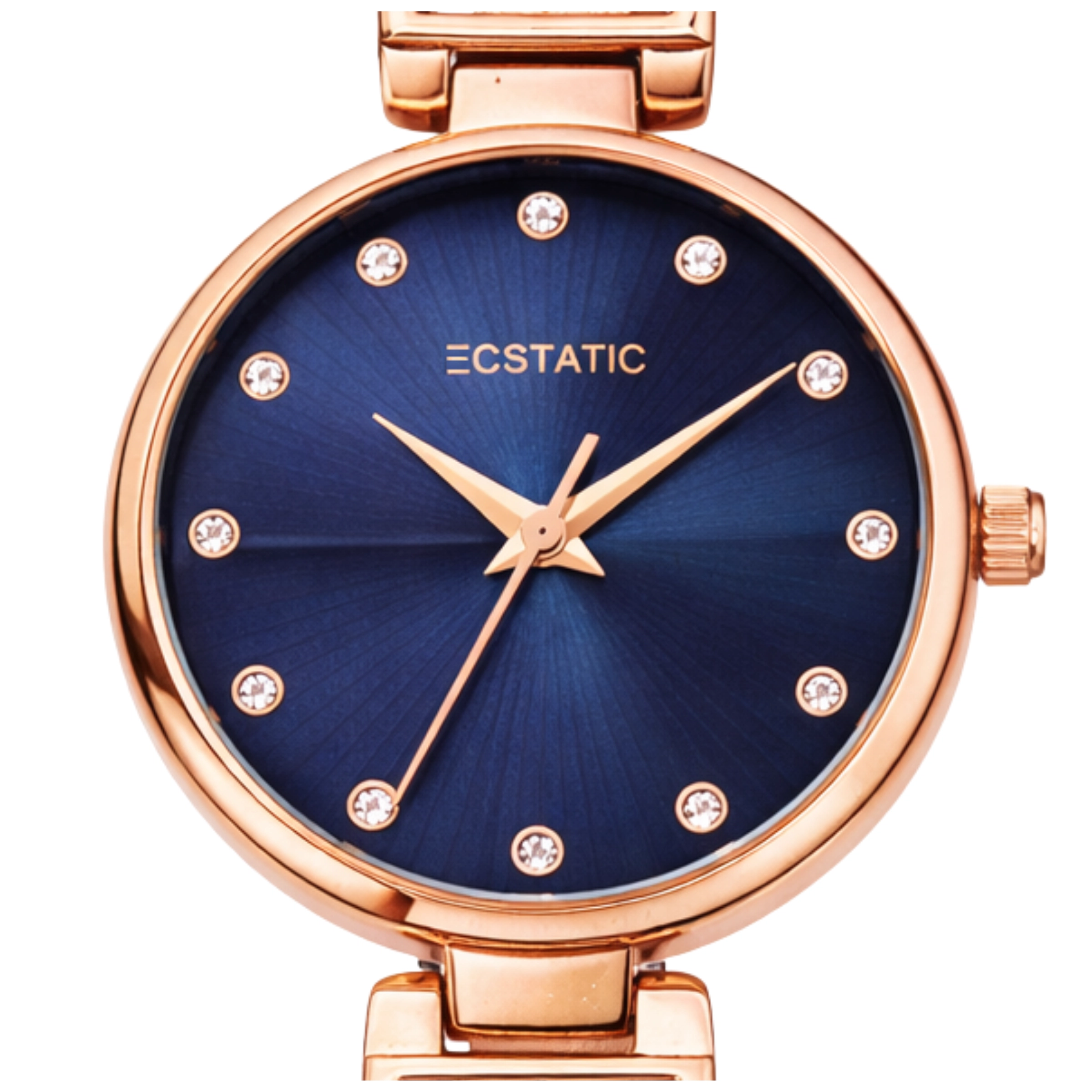 ECSTATIC - Rose gold plated, Metal case, metal band , Blue dial, Women's watch