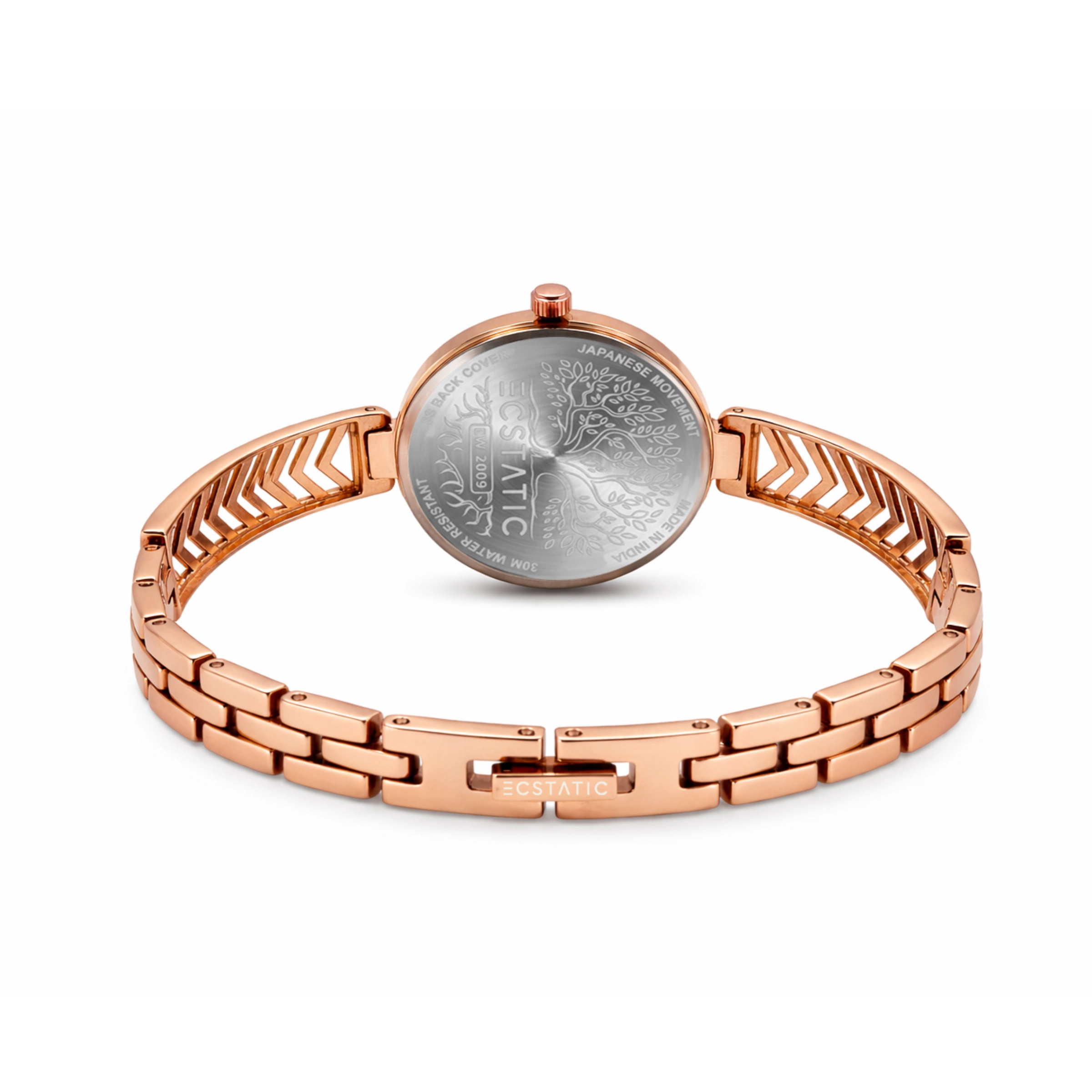 ECSTATIC - Rose gold plated, Metal case, metal band , Blue dial, Women's watch