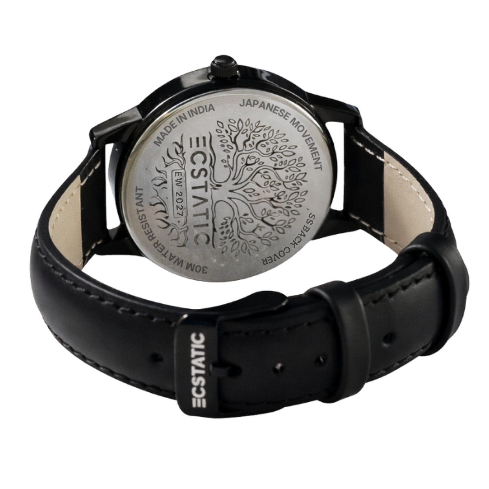 ECSTATIC - Black plated, Metal case, Genuine Black leather, Black dial, Men's watch