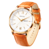 ECSTATIC - Gold plated, Metal case, Genuine Tan leather with croco pattern, White dial, Day and date, Men's watch
