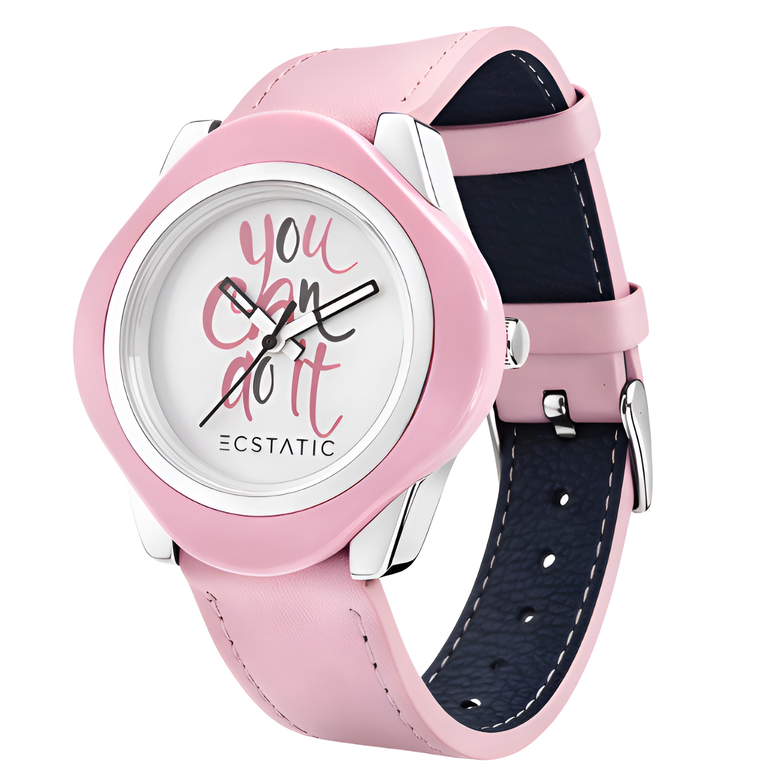 ECSTATIC – Diamond Design, Fibre Case, Leather Strap, White Dial, Kids Watch