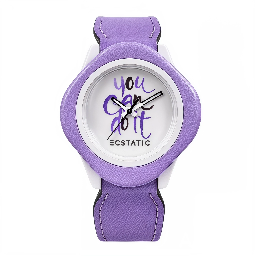 ECSTATIC – Diamond Design, Fibre Case, Leather Strap, White Dial, Kids Watch