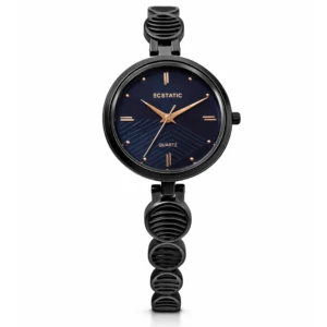 ECSTATIC - Black colour, Metal case, metal band ,  Blue dial, Women's watch