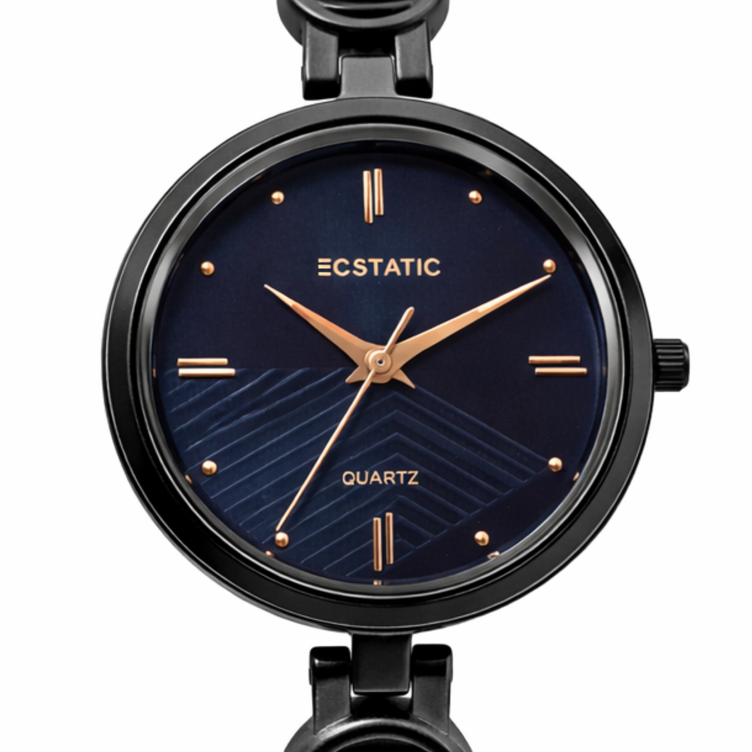 ECSTATIC - Black colour, Metal case, metal band ,  Blue dial, Women's watch