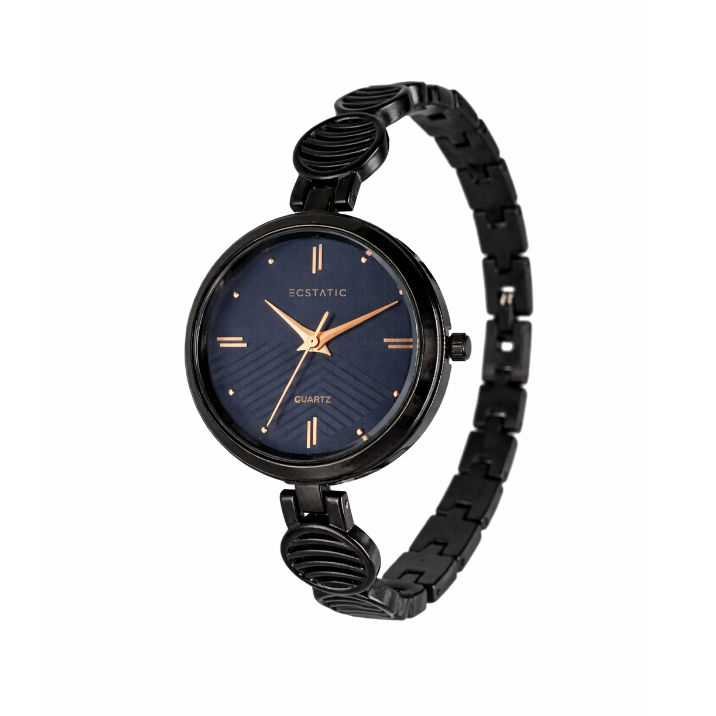 ECSTATIC - Black colour, Metal case, metal band ,  Blue dial, Women's watch