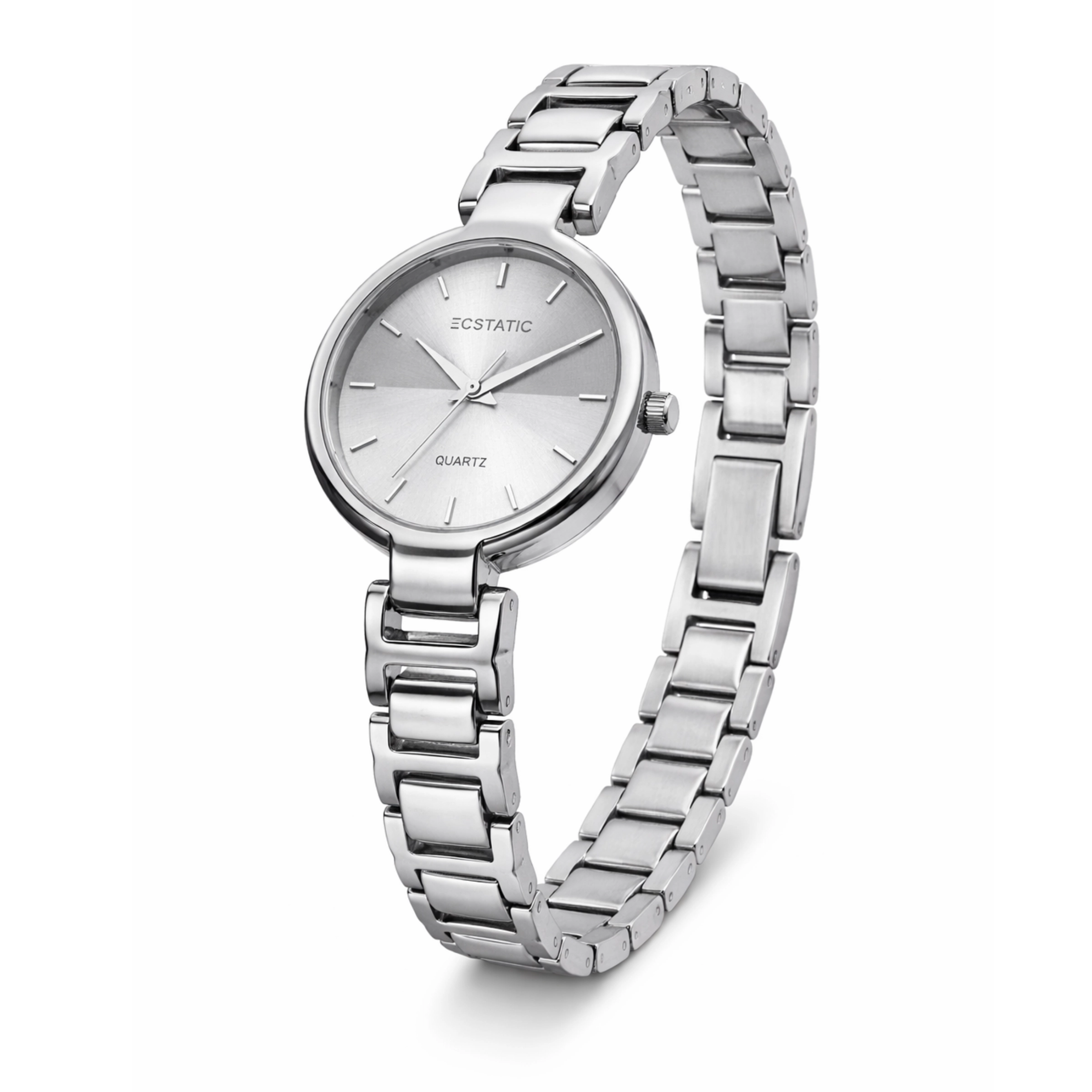 ECSTATIC - Steel look, Metal case, metal band, White dial, Women's watch