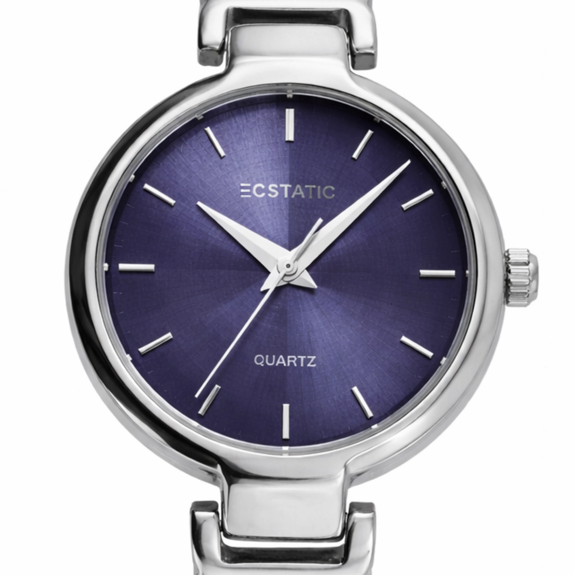 ECSTATIC - Steel look, Metal case, metal band , Blue dial, Women's watch