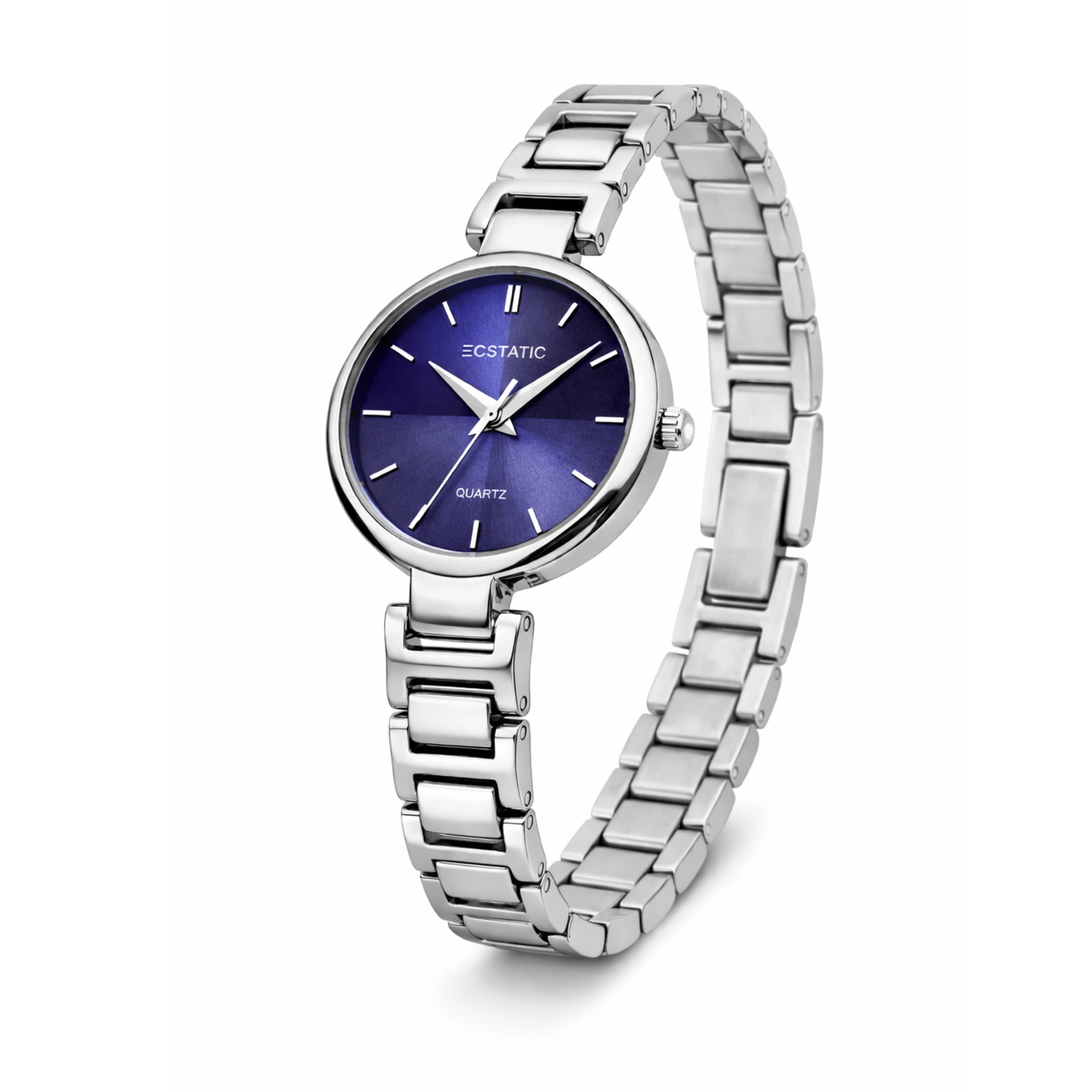 ECSTATIC - Steel look, Metal case, metal band , Blue dial, Women's watch
