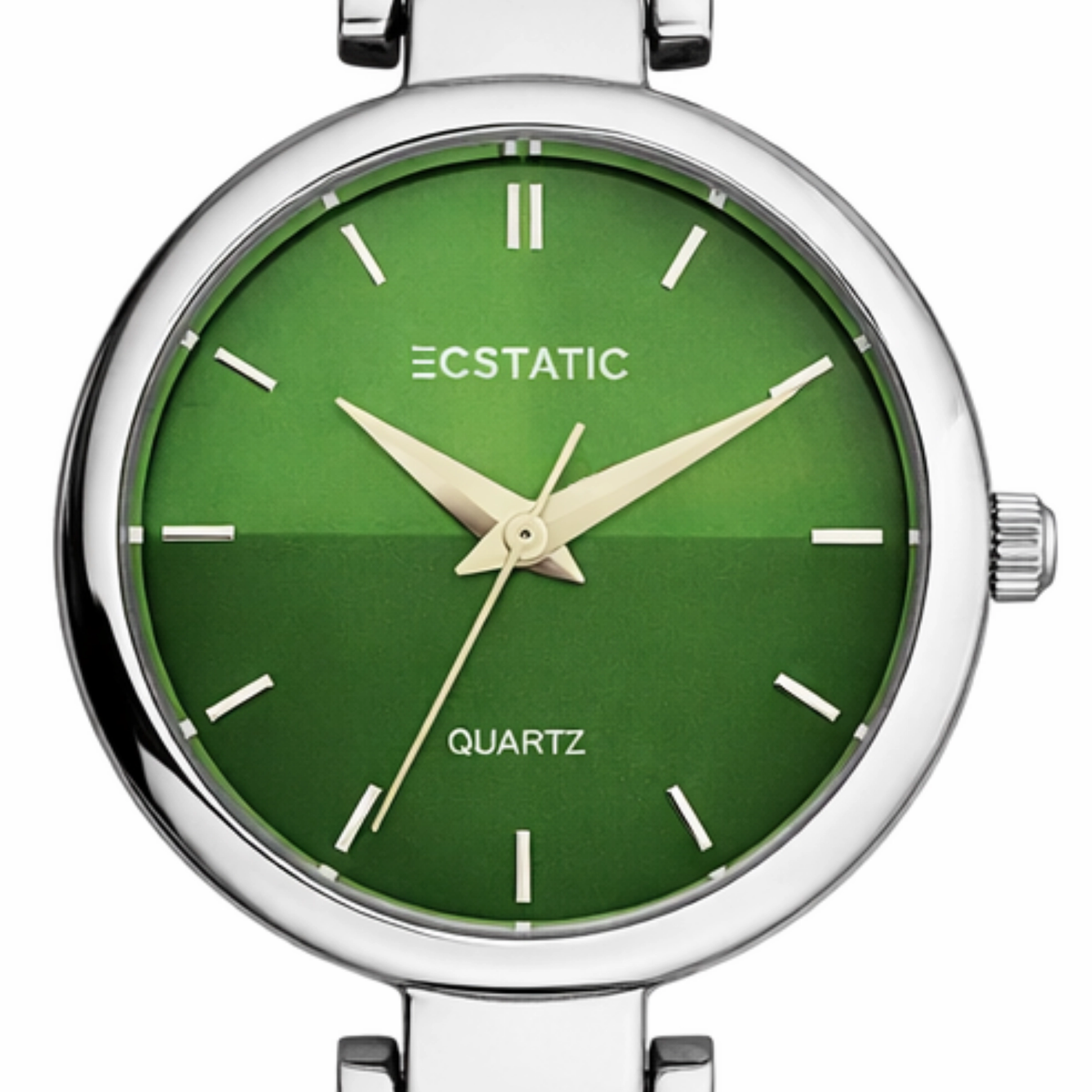 ECSTATIC - Steel look, Metal case, metal band, Green dial, Women's watch