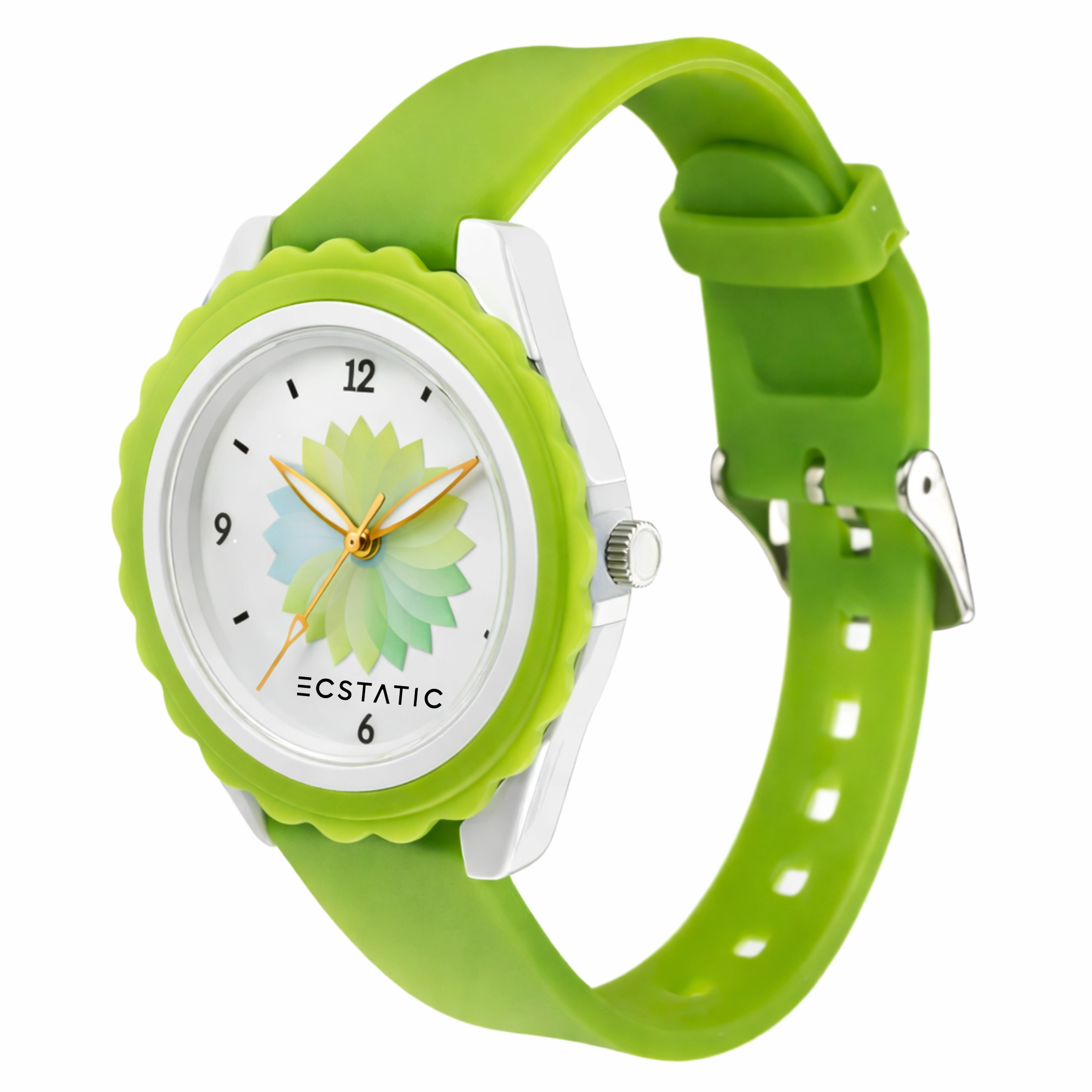 ECSTATIC – Flower Design, Fibre Case, Fibre Strap, White Dial, Kids Watch