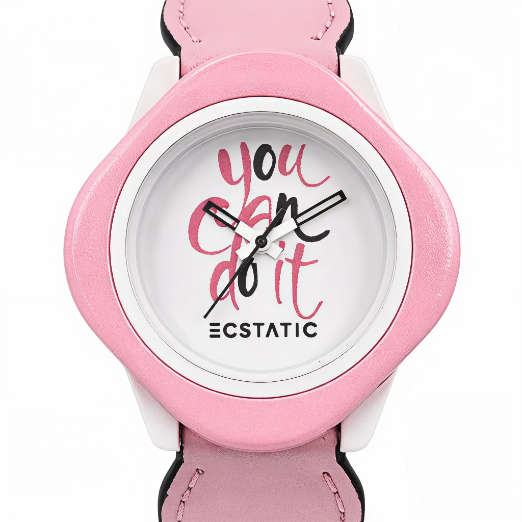 ECSTATIC – Diamond Design, Fibre Case, Leather Strap, White Dial, Kids Watch