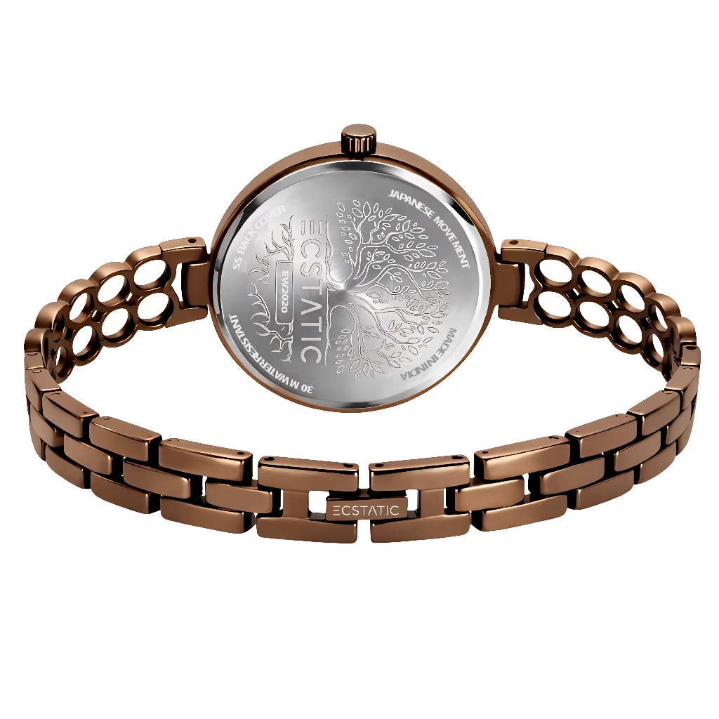 ECSTATIC - Dark gun colour, Metal case, metal band , Silver white dial, Women's watch