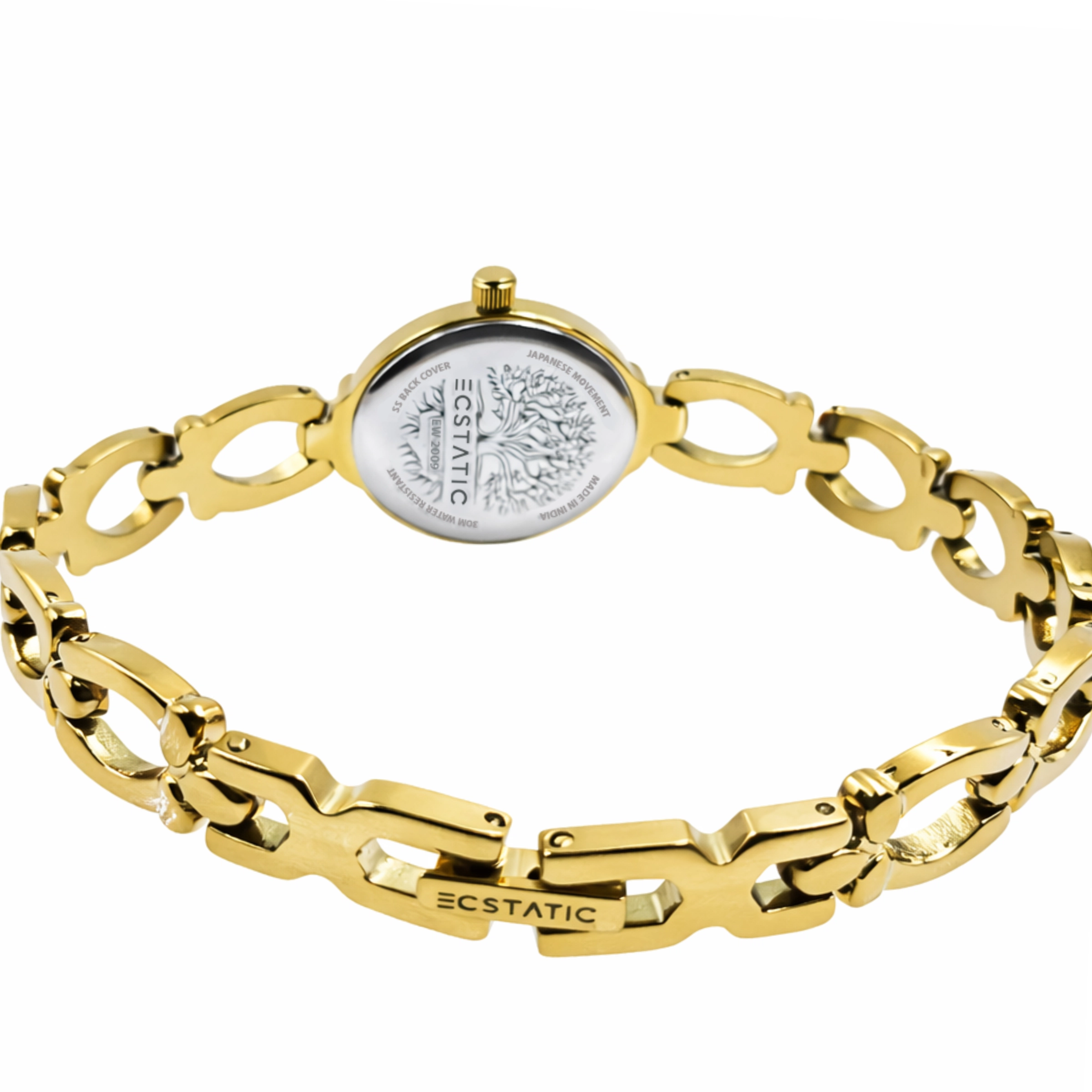 ECSTATIC - Gold plated, Metal case, Sleek metal band, Golden dial, Women's watch