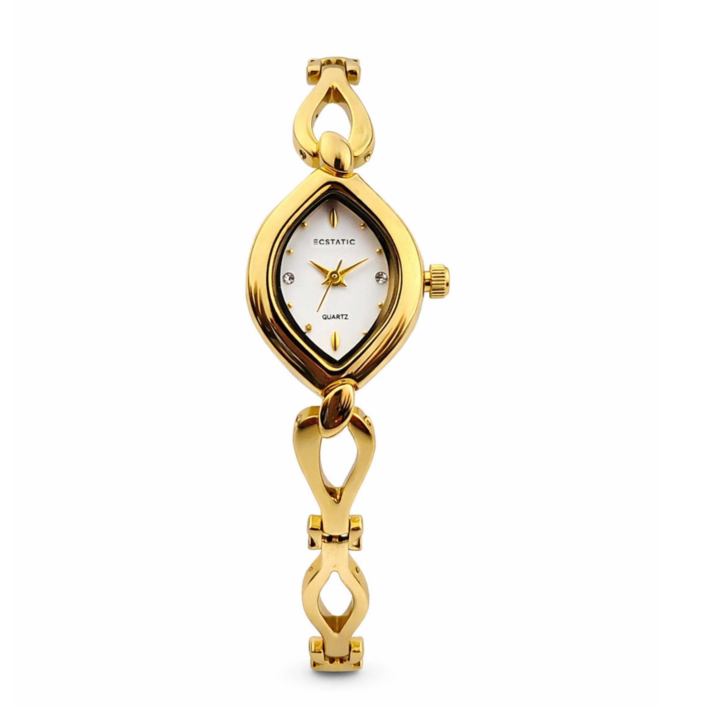 ECSTATIC - Goldplated, Metal case, Sleek metal band ,  Silver white dial, Women's watch