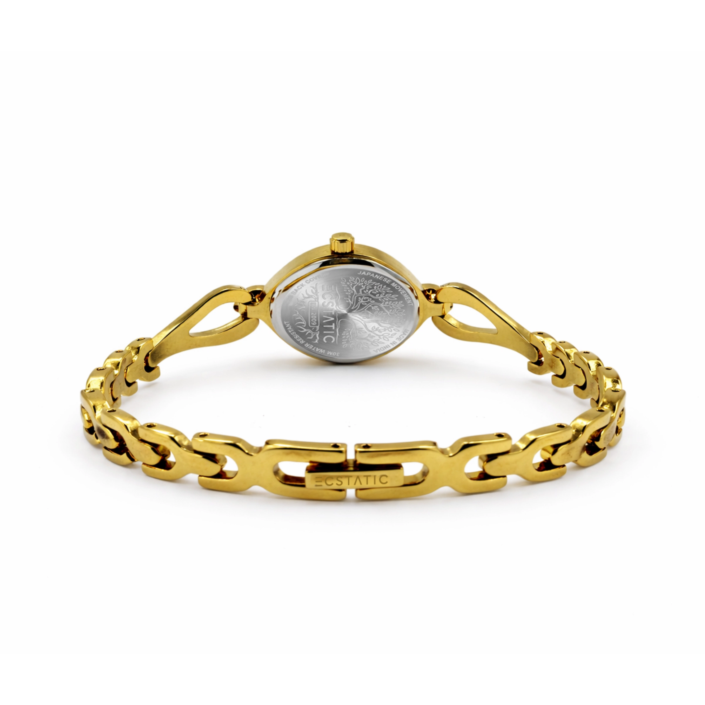 ECSTATIC - Goldplated, Metal case, Sleek metal band ,  Silver white dial, Women's watch