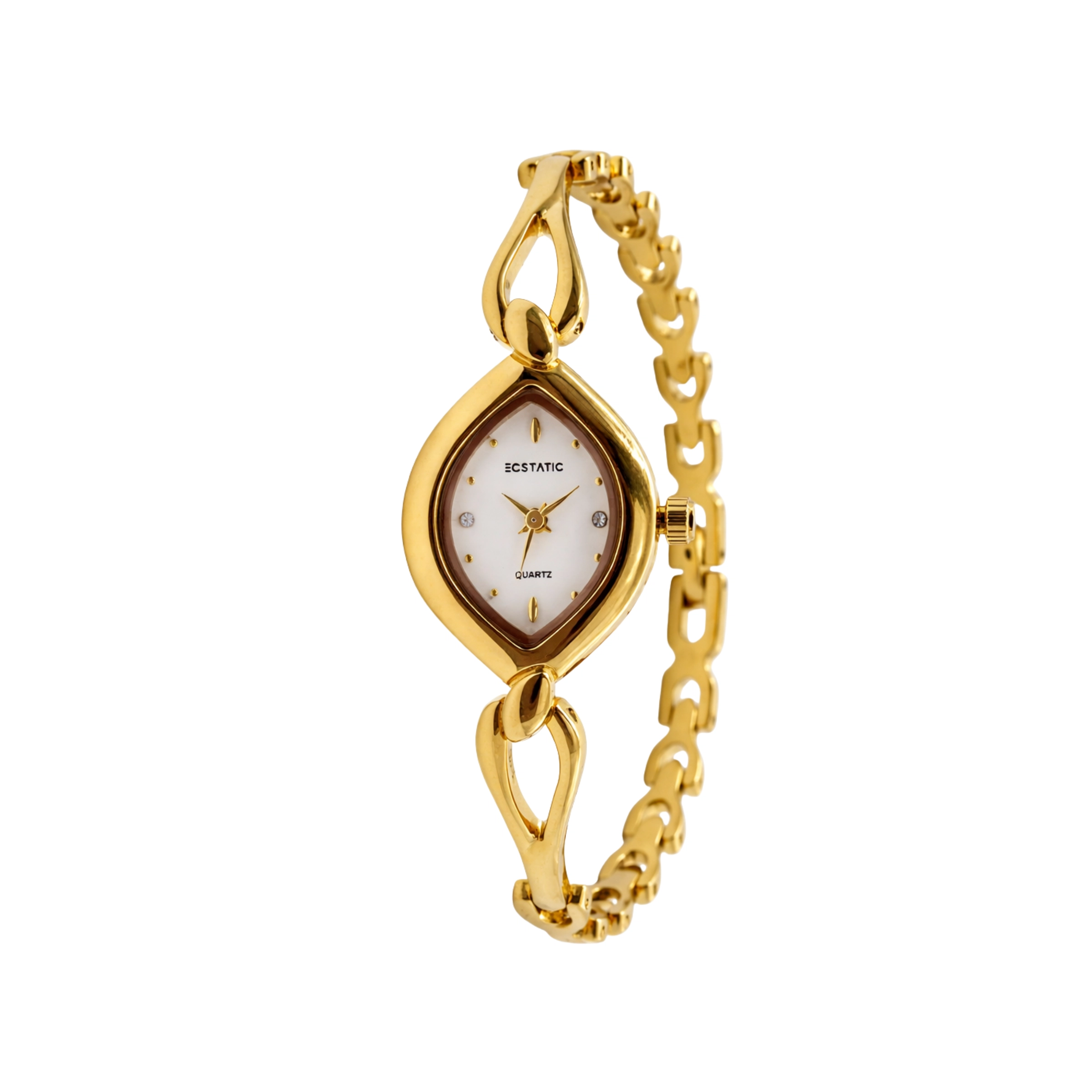 ECSTATIC - Goldplated, Metal case, Sleek metal band ,  Silver white dial, Women's watch