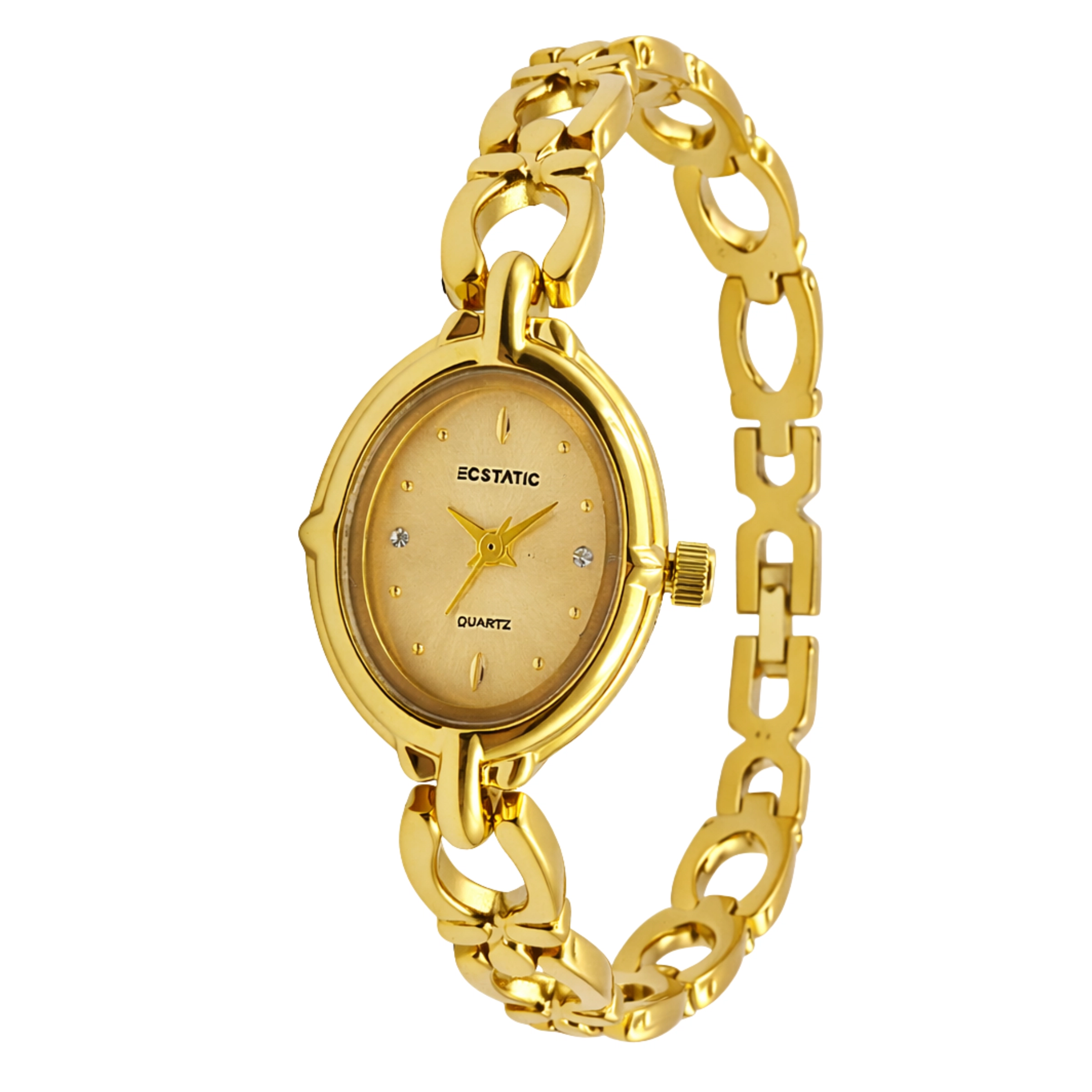 ECSTATIC - Gold plated, Metal case, Sleek metal band, Golden dial, Women's watch