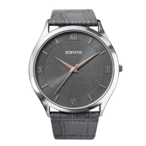 ECSTATIC - Steel look, Metal case, Genuine grey croco pattern strap, Grey dial, Men's watch