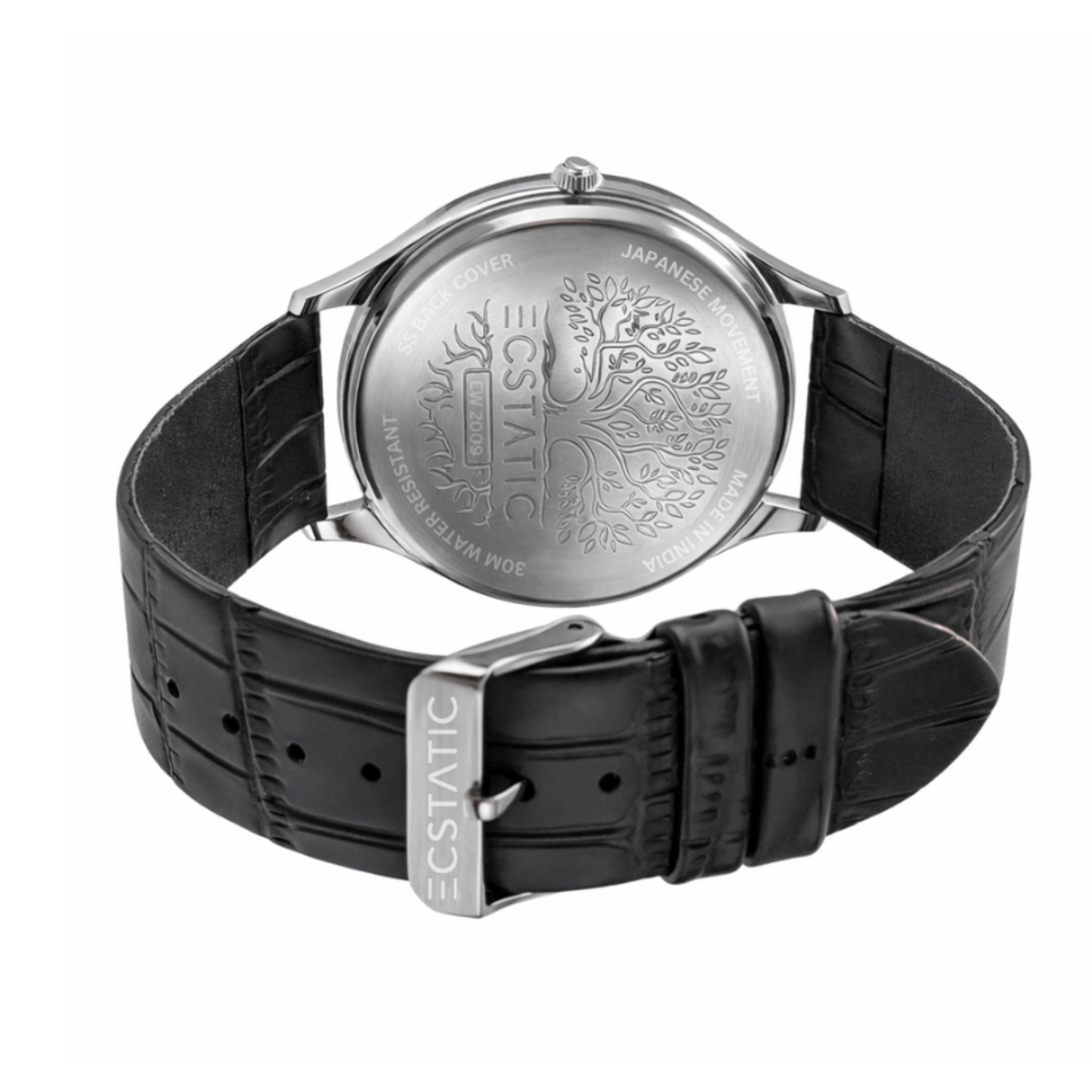 ECSTATIC - Steel look, Metal case, Genuine grey croco pattern strap, Grey dial, Men's watch