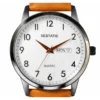 ECSTATIC - Steel look, Metal case, Genuine tan colour leather strap, Silver white dial, Day & date, Men's watch