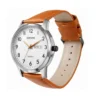 ECSTATIC - Steel look, Metal case, Genuine tan colour leather strap, Silver white dial, Day & date, Men's watch