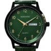 ECSTATIC - Steel look, Metal case, Genuine Green colour leather strap, Green dial, Day & date, Men's watch