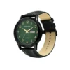 ECSTATIC - Steel look, Metal case, Genuine Green colour leather strap, Green dial, Day & date, Men's watch