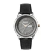 ECSTATIC - Gun plated, Metal case, Genuine black leather strap, Grey dial, Day & date, Men's watch