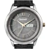 ECSTATIC - Gun plated, Metal case, Genuine black leather strap, Grey dial, Day & date, Men's watch
